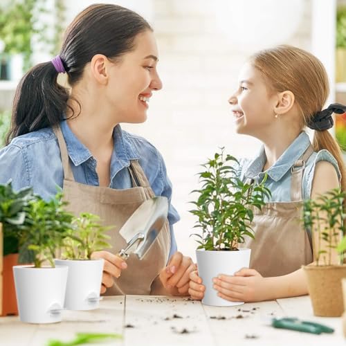 WSMKSZ 7/6.5/6/5.5/5/4 inch Self Watering Pots for Indoor Outdoor Plants, 6 Pack Plastic Flower Planters with Drainage Holes and Removable Saucers, Plant Pots with Wicking Rope, Modern Decor, White - color: White, size: 7+6.5+6+5.5+5+4inch 6pcs