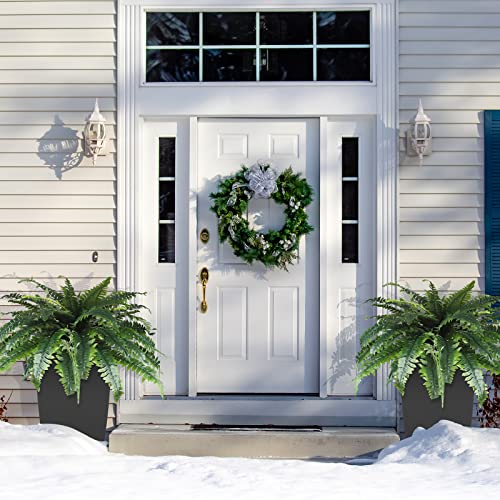 Jutom 2 Pcs Artificial Ferns for Outdoors 22 Inch Large Faux Artificial Boston Fern Fake Bush Plants with 28 Branches Realistic Natural Shrubs Plant for House Office Garden Porch Decor