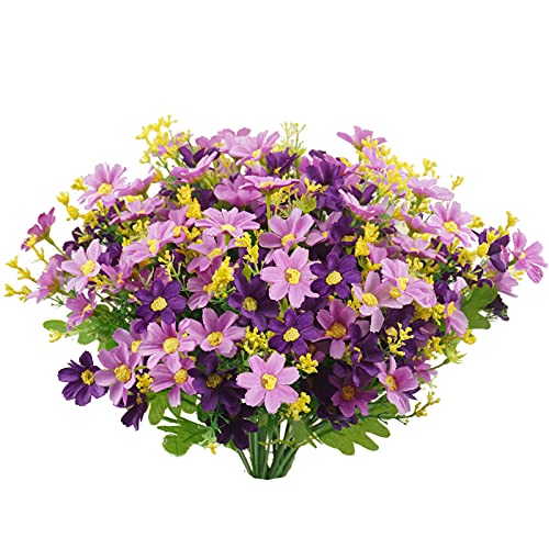 Uieke 6PCS Artificial Flowers for Outdoors UV Resistant, Fake Daisy Mums Flowers No Fade Greenery Shrubs Faux Purple Flowers for Outside Home Wedding Garden Spring Summer Décor - color: Purple, size: 6