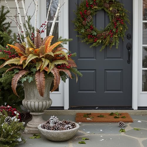 Artificial Plants Faux Fern, Artificial Ferns for Outdoors Indoors, 45 Inch Large Fake Boston Ferns 2 Pack, Realistic Hanging or Floor Greenery for Porch House Decor, Rust Autumn Color - color: Rust Autumn Color