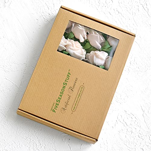 FiveSeasonStuff Fake Roses Wedding Flowers Real Touch Silk Cream Pink Artificial Flowers 12 Stems - color: Cream Pink