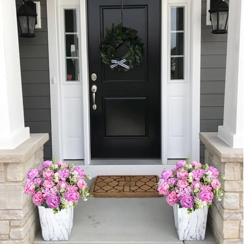 6 Bundles Peonies Artificial Flowers for Outdoors UV Resistant Faux Peony with Hydrangea Fake Flowers Silk Flowers for Outside Front Porch Garden Window Box Decor(Lavender Pink, Purple) - color: Lavender Pink, Purple
