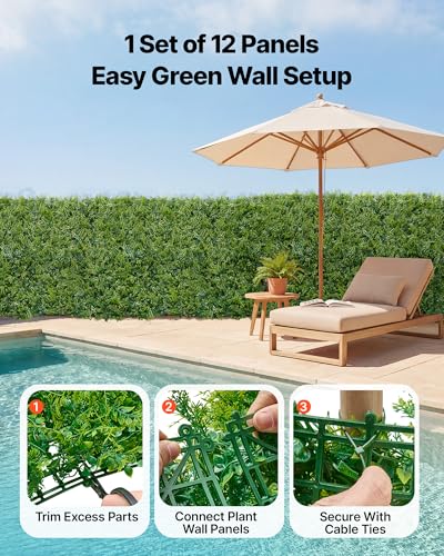 VEVOR Artificial Plant Wall, 12PCS 20 x 20 in Artificial Boxwood Panels, Sun Protection Greenery Backdrop Privacy Hedge Fence, Fake Grass Screen for Wedding, Indoor, Outdoor Garden, Backyard,Ferns - color: Ferns, size: 20*20IN 12P