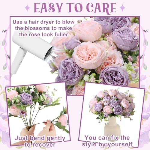 8 Pack Pink, Purple Peonies Artificial Flowers, Fake Silk Hydrangea Bouquet for Bridal Wedding Home Table Decor Reusable Dining Opening Ceremony Birthday Arrangement Faux Floral - color: Pink,purple