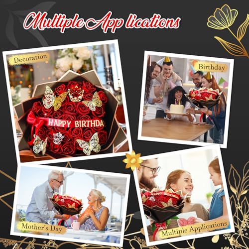 Thiccywoov Valentine Glitter Roses Bouquet (exclude Rose & Glue) DIY Roses with Glitter Powder Flower Wrapping Paper Letter Stickers Bags for Mothers Day Birthday Wedding Graduation Xmas Gifts(Red) - color: Red