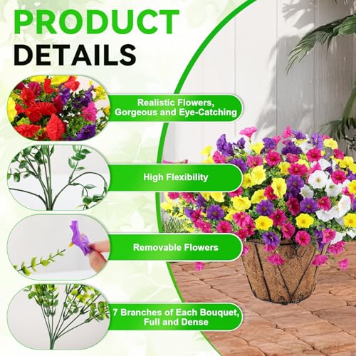 Alotiki 24 Bundles Artificial Flowers for Outdoors Decoration,Faux UV Resistant Morning Glory Flowers with Eucalyptus Leaves,for Porch Outside Indoor Yard Home Patio Decor(24, Multiple Color) - color: Eucalyptus Morning Glory, size: 24P