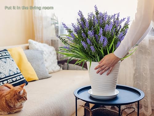 RECUTMS 12Pcs Artificial Outdoor Flowers UV Resistant Fake Outdoor Plants, Fake Monkey Grass with Flowers,Faux Greenery for Indoor Outside Hanging Plants Garden Porch Wedding Farmhouse Décor(Purple) - color: Purple