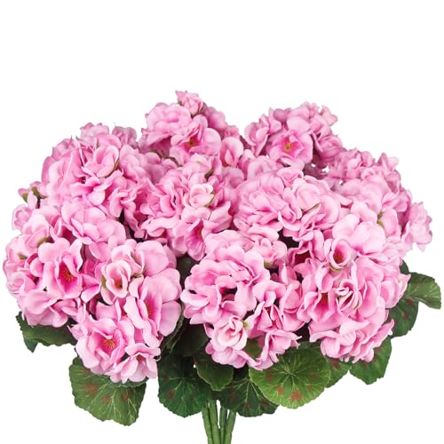 CISDUEO 4 Pcs Artificial Geranium Flowers for Outdoors Silk Geraniums Flowers Outdoor Purple Pink Faux Geraniums for Planters Outdoor Decor Indoor Garden Patio Grave Cemetary Table Centerpiece - color: Purple Pink