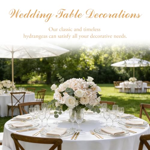 8PCS Lifelike Artificial Silk Hydrangea Flowers, Fake Hydrangea Flowers Bouquet with Stems, Full Faux Hydrangea for Home Decor Wedding Table Party Office Decor(Off White) - color: Small-off White