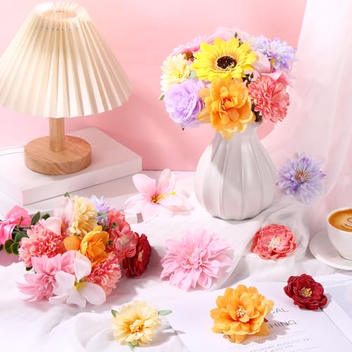 Giegxin 93 Pieces Artificial Peony Flower with Stems DIY Fake Flower Bouquets in Vase Floral Head Accessories Artificial Peony Lily for Weddings, Bouquets Parties, Home Kitchen Table Vase Decorations - style: Peony