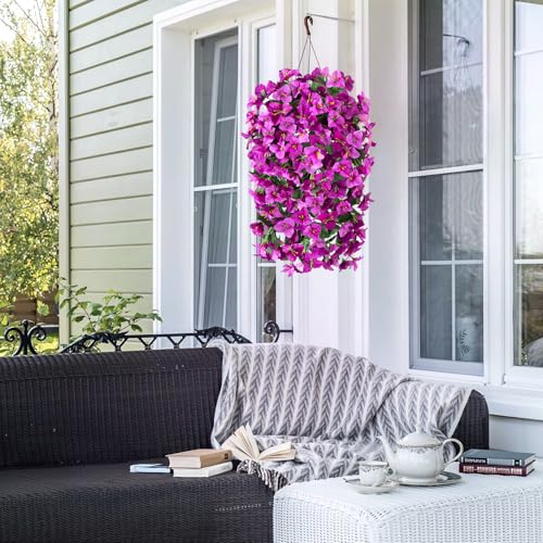 INXUGAO 2 pcs Artificial Faux Bougainvillea Flowers Plants for Outdoor Outside Summer Decoration, Fake Silk UV Resistant Long Trailing Vines for Front Door Porch Planter Balcony (Double Lotus) - color: Double Lotus