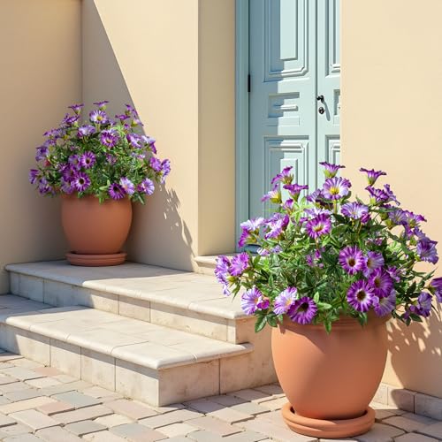 Dark Purple Artificial Morning Glory Flowers for Outdoor Planters, Premium UV Resistant Silk Faux Flowers for Porch, Hanging Basket & Window Box, Elegant Garden Decor, No Pot, 13.3 Inch, 4 Bundles - color: Light Purple 4pcs