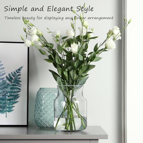 Clear Glass Vase, Large Flower Vase, 8-inch Glass Flower Vase for Plants, Wide Mouth Vase for Home, Wedding, Living Room, Dining Table - size: 6"W x 8"H