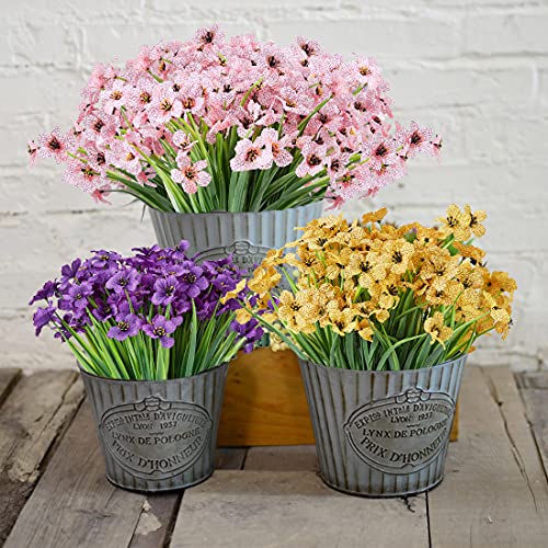 6 Bundles Artificial Orchid Flowers, Fake Artificial Greenery UV Resistant No Fade Faux Plastic Flowers for Wedding Bridal Bouquet Indoor Outdoor Home Garden Kitchen Office Table Vase(Pink) - color: Pink