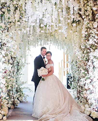 Wisteria Hanging Flowers 24 Pack Artificial Flowers Fake Wisteria Vine Rattan Hanging Garland Silk Flowers String for Party Home Wall Greenery Wedding Decor (White) - color: White, size: 24 PCS