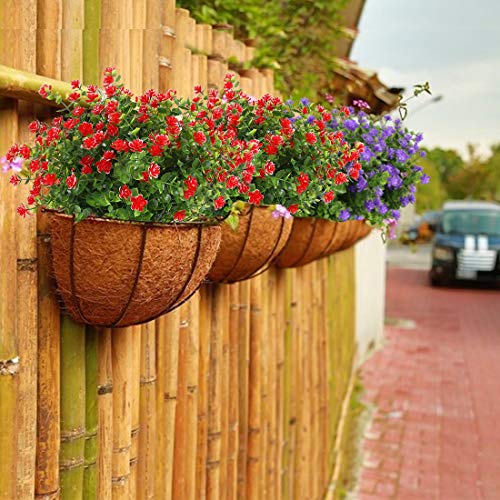 10PCS Artificial Flowers, Fake Artificial Greenery UV Resistant No Fade Faux Plastic Plants for Wedding Bridle Bouquet Indoor Outdoor Home Garden Kitchen Office Table Vase(Red) - color: Red