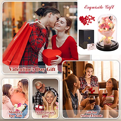 Mothers Day Rose Gifts, Flower Gifts for Women,Rose in Glass Dome with 2 Light Modes,Light Up Rose Flowers,Valentines Anniversary Birthday Gifts for Women, Mom, Wife, Girlfriend - color: Romantic Rose