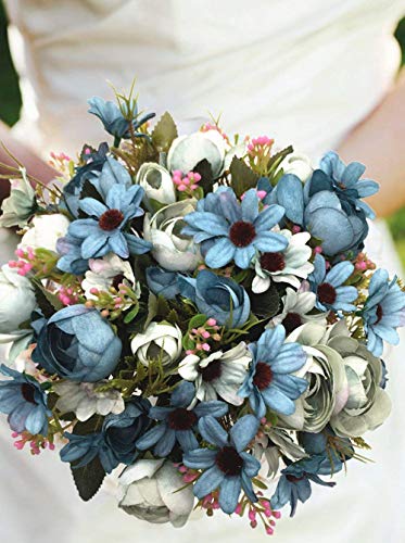 CATTREE Artificial Peony Bud Mixed Flowers, 4pcs Plastic Plants Silk Fake Flowers Bouquet Bridal Home Garden Office Kitchen Bathroom Table Centerpieces Wedding Decor Decorations Blue - color: Peony-blue-4pcs