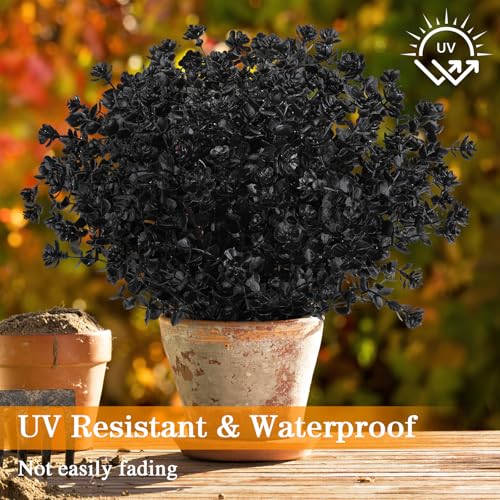 AGIRL 12 Bundles Black Artificial Flowers for Outdoor,No Fade Fake Plastic Flowers Faux Plants for Halloween Decor,Hanging Planters Decoration Indoor Outside Garden Porch Window Box Home Party - color: Black, size: 12