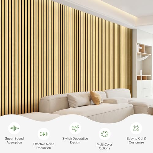 4 Pack Wood Panels for Wall, 96" x 11" Wood Slat Acoustic Panels, Acoustic Wall Panels for Interior Wall Decor, Sound Absorbing Wall Panels for Noise Reduction and Decoration, Cream Oak - color: Cream Oak, size: 4PCS-96" x 11"
