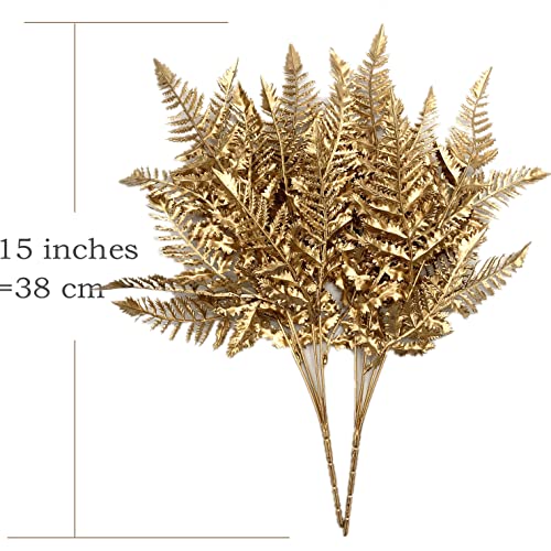 CATTREE Christmas Artificial Plants Decoration, Plastic Golden Boston Shrubs Plant Simulation Fern Leaves Fake Grass for Wedding Party Indoor DIY Home Office Table Centerpieces Decor - Gold 3 Pack - color: Gold Boston Grass - 3 Pcs