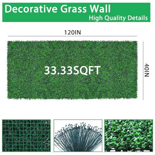 Yangrass Artificial Greenery Wall Roll,40"x 120"(33.33 sq.ft) UV-Anti Faux Boxwood Roll Panels Greenery Backdrop, Vine Leaf Fence Panels for Garden Fence Covering Privacy, Outdoor Indoor Home Decor - size: 40x120 IN