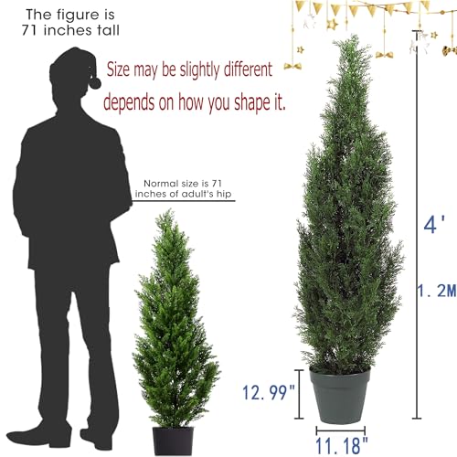 Two 4 Foot Outdoor Artificial Cedar Topiary Trees Uv Rated Potted Plants - color: Green
