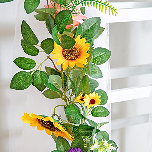 Naidiler Artificial Flower Garland, Sunflower & Rose Vines, Boho Wedding & Birthday Decor, 6ft Straight, Pink & Yellow, Fabric & Plastic - color: Pink Yellow