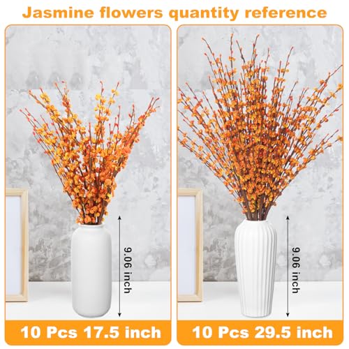 Wootkey 10 Pcs Long Stem Artificial Jasmine Flowers Burnt Orange Jasmine Fall Floral Stems for Wedding Bouquets Dried Autumn Orange Fake Flowers for Vases Home Parties Decor - color: Autumn Yellow, size: 10pcs-17.5''