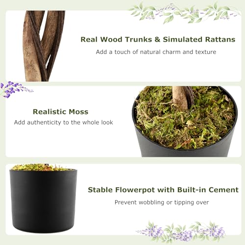 Goplus 6FT Ficus Artificial Tree, 2 Pack Faux Wisteria Tree in Nursery Pot with Purple Lifelike Flowers, Fake Potted Tree Greenery Floor Plant for Indoor Home Office Porch Living Room Decor - color: Purple, size: 6ft×2