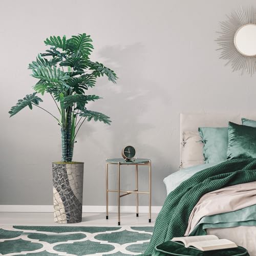 Artificial Tree in Geometric Pattern Planter, Fake Philodendron Tree Silk Tree for Indoor and Outdoor Home Decoration - 70" Overall Tall (Plant Pot Plus Tree) - style: Philodendron Tree