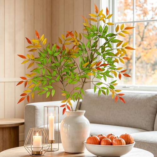 2 Pcs Artificial Plants Faux Branches for Vase Filler, 35.4 Inch Fake Plants Greenery Stems for Vase Spring Decorations Fall Decor, Fake Leaves Office Centerpieces Home Decor - color: Red Leaves, size: 2 Pcs