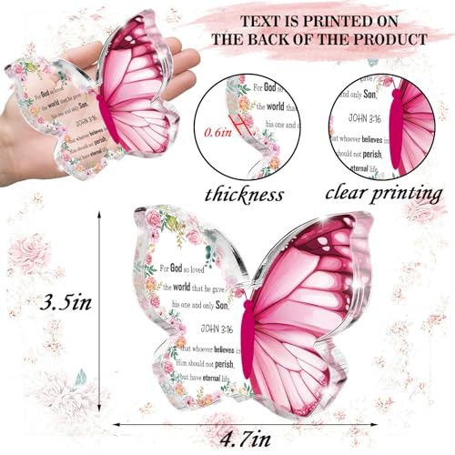 Bible Verse Proverbs 3:16 Sign - Christian Gifts for Women - Butterfly Acrylic Sign Prayer Room Decor - Desk Decor for Home Office Table Shelf Decorations - color: Pink