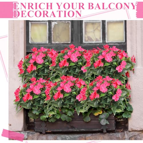 Wavwavw 6 Pcs Artificial Impatiens Bouquet Flowers for Outdoors 15 Inch Silk Flowers Greenery Artificial Impatiens for Outdoor Patio Lawn Garden Balcony Pot Hanging Basket Porch Decoration(Rose Red) - color: Rose Red
