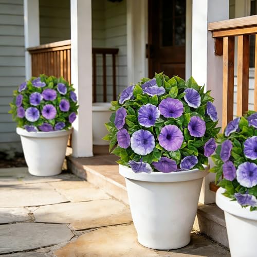 Artificial Petunia Plant Topiary Ball - 9 Inch UV Resistant Faux Purple & White Flower Ball Fake Plant Decorative Balls Faux Greenery for Porch Patio Balcony Yard Indoor Outdoor Home Decor, 1 Pack - color: Purple, size: 9"
