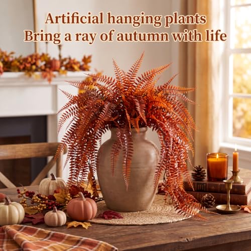 Daifunli 8 Pcs Artificial Fall Hanging Plants Fake Hanging Ferns Plastic Autumn Faux Plants for Wall Room Garden Garland Indoor Outdoor Decor No Basket (Fall Boston) - style: Fall Boston