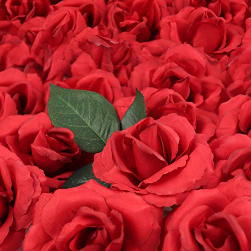 Larksilk Dark Red Artificial Roses 50pcs, Real Touch Fabric Fake Flowers with Stems for Wedding Flowers and Table Centerpieces - color: Dark Red