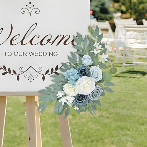 Blue Wedding Arch Flower Swags Set of 2, Artificial Arch Flower for Wedding Reception Ceremony, Bridal Shower, Baby Shower, Photo Backdrop Decorations (Blue) - color: Blue