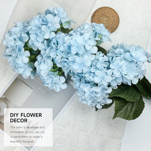 6 PCS Artificial Hydrangea Flowers, Faux Silk Hydrangea with Long Stems, Home Wedding Decor, Table Centerpieces, Party Decorations(Light Blue) - color: Light Blue