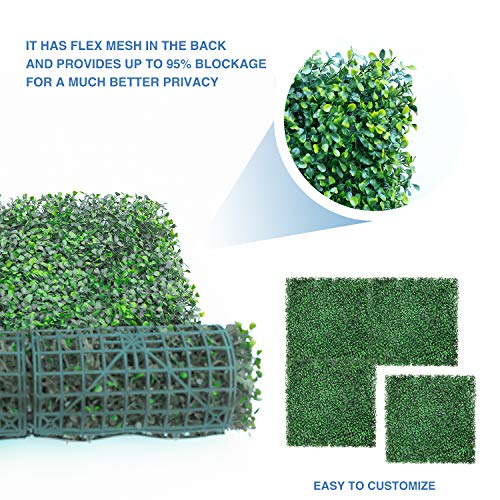 E&K 6Pcs 20" x 20" Artificial Grass Wall Panels, Faux Boxwood Greenery Backdrop Decor, UV Protected Privacy Hedge Screen for Indoor Outdoor (Boxwood - Milan - Dark) - color: Boxwood - Milan - Dark