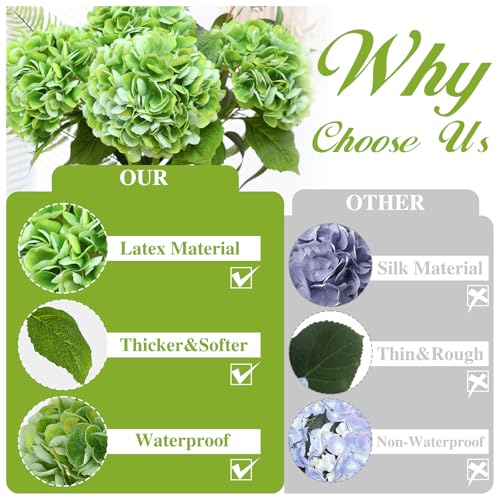 Nubry 4Pcs Green Hydrangea Artificial Flowers, 22.5In Latex Faux Real Touch Large Hydrangea Flowers with Long Stems & Leaves for Home Office Decor Wedding Party Arrangements(Green) - color: Green, size: 4 Pcs