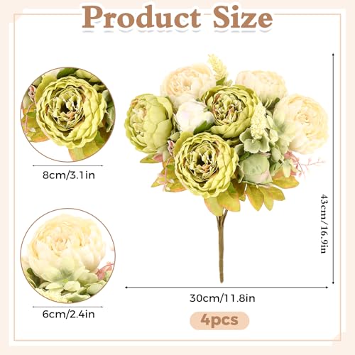 Olgaa 4 Bunches Peonies Artificial Flowers Faux Flowers Bouquet Silk Peony Hydrangea for Vase Wedding Centerpiece Bridal Shower Garden Party Home Decor (Green) - color: Green