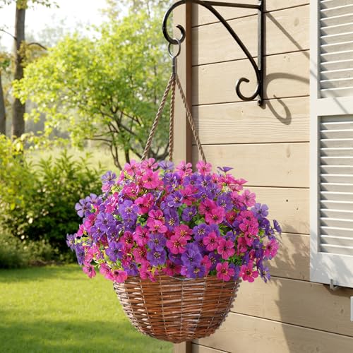 Lifewit Artificial Flowers for Outdoor Indoor, 12 Bundles Plastic Fake Flowers Daisy with Eucalyptus Leaves for Home Garden Decor, Porch, Window Box(Mix for Fuchsia Purple) - color: Fuchsia & Purple