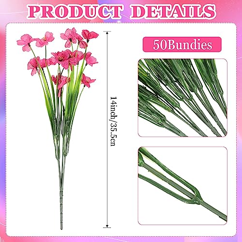 Lyrow 100 Bundles Violet Artificial Flowers, UV Resistant Faux Flowers Outdoor, Faux Silk Flowers, Fake Violet Flowers Bulk for Front Porch Hanging Garden Courtyard Farmhouse Home(Rosy) - color: Rosy