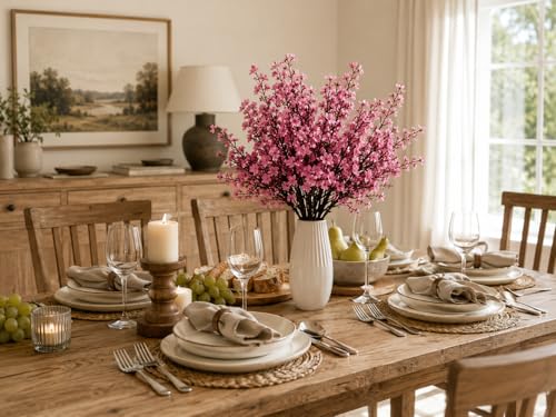 Mandy's 6 Bundles Artificial Light Brown Baby’s Breath Flowers | 18.5 Inch Silk Gypsophila European Style Modern Home Decor Centerpiece Neutral Wedding Flower Arrangements - color: Pink