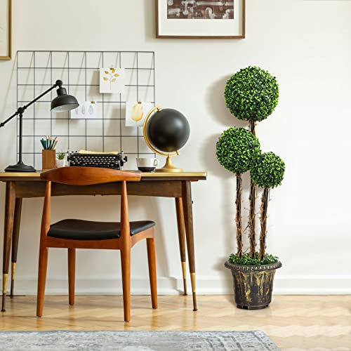 DREAMADE Artificial Boxwood Topiary Tree, 4ft Triple Ball Shaped Faux Topiary Tree w/Weighted Pot, Metal Frame, Fake Green Potted Plants Decoration for Indoor/Outdoor/Home/Office - size: 4ft
