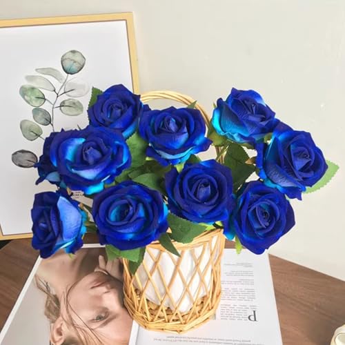 HinyoCo 28 Pcs Silk Roses Artificial Flower， Fake Roses with Stems for Wedding Bouquets Tables Centerpieces Arrangements Party Baby Shower Birthday Home Decor (Royal Blue) - color: Royal Blue