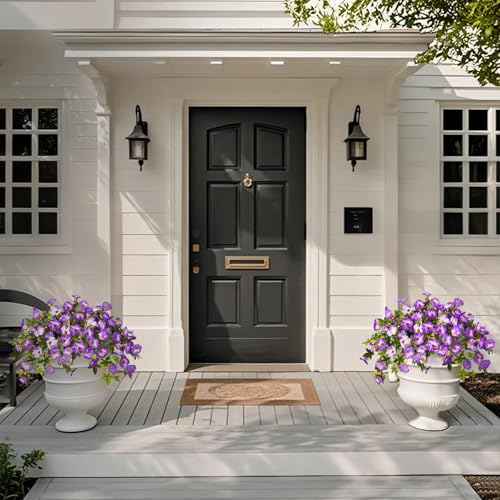 Artificial Fake Flowers Hanging Plants for Outdoor Spring Summer Decor, 2Pcs Faux Petunias Realistic Flowers Silk Morning Glory UV Resistant No Fade for Home Outside Garden Patio Yard Porch(Purple) - color: Purple