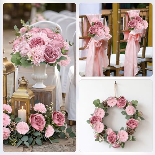 16 Bundles Artificial Flowers Peonies Bulk, Silk Fake Flower with Stems for DIY Bouquet Faux Peony Floral Arrangements for Vase Centerpiece Home Wedding Party Centerpiece(Pink) - color: Blush Pink
