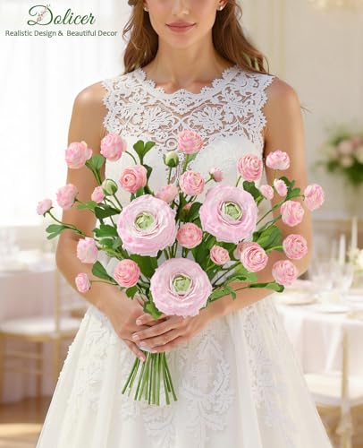 Dolicer Real Touch Ranunculus Artificial Flowers, 18 Inch Fake Peonies Artificial Flowers, Pink Faux Flower for Vase Faux Peony Bulk for Home Table Wedding Bridal Bouquet Decor 8Pcs - color: Light Pink, size: 8Pcs